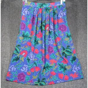 Vtg Tan Jay A Line Skirt Women 16 Purple Floral Pleated USA Made 80s Cottagecore
